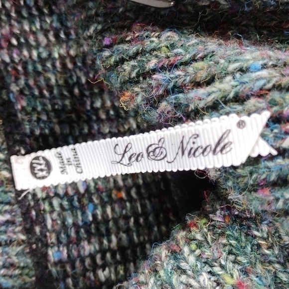 Leo & Nicole Green Multicolored Marble Ribbed Knit Cowl Neck Long Sleeve Sweater - Picture 6 of 10